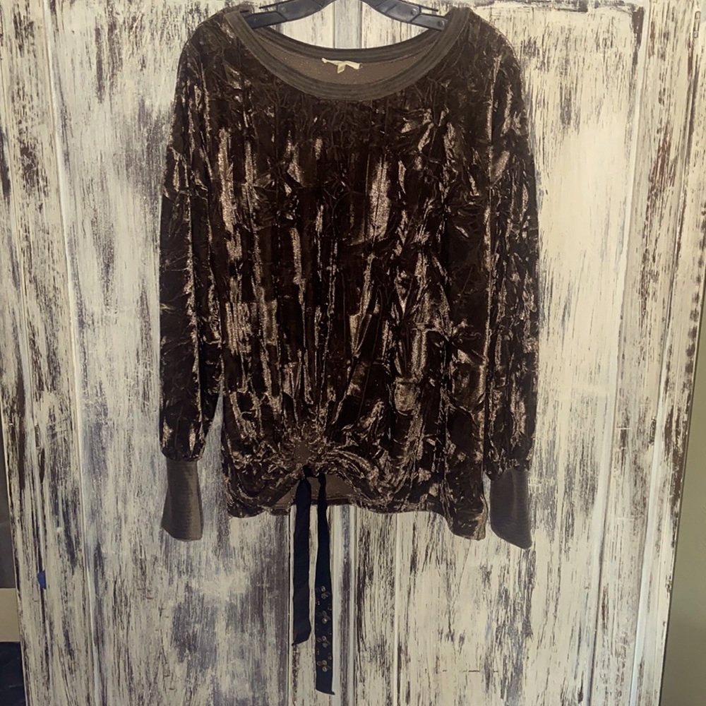 Mystree Sold at Anthropologie Crushed Velvet Top EUC with Gem stone tie